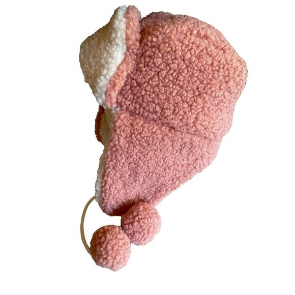 Ella Ivory Pink Teddy Bear Trapper Hat One Size Ear Flaps - Picture 2 of 8
